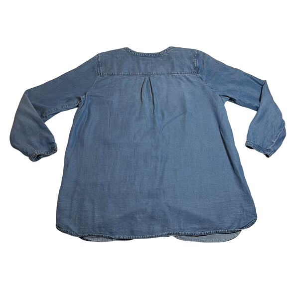 J. Jill Crewneck Denim Chambray Button Up Blouse Size L Casual Tunic Lightweight - Picture 2 of 8